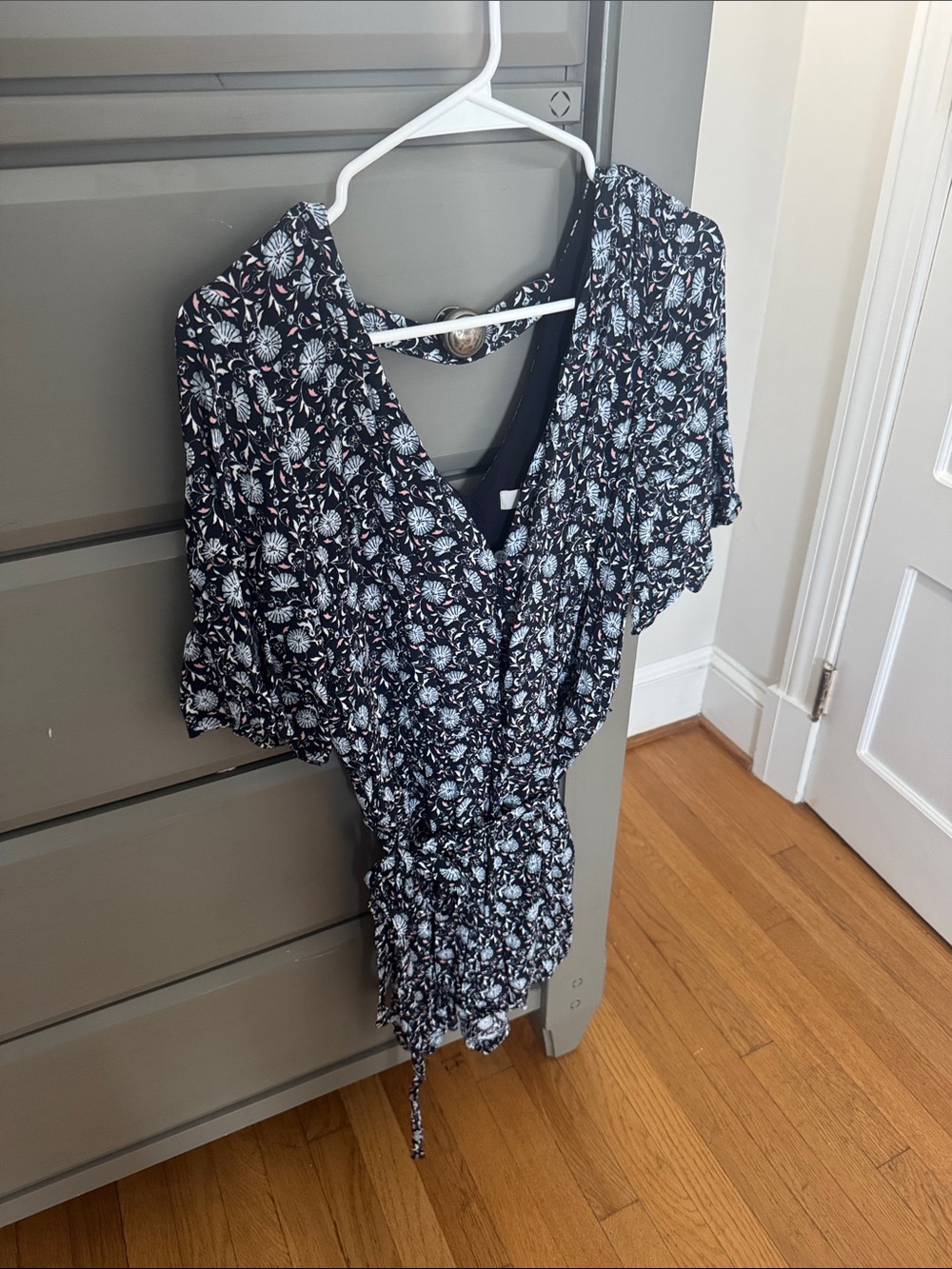 Floral Navy V-Neck Short Sleeve Women's Romper